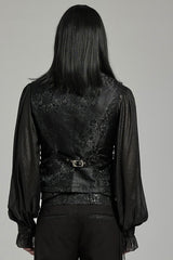 Black/Red Jacquard Lace-Up Slim Men's Gothic Vest - Product - 3