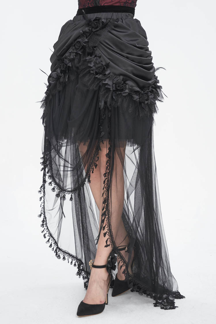 Black Multi-layer Stitching Lace Womens Gothic Skirt - Product - 4