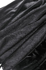 Black Long Trumpet Sleeves Spliced Lace-Up Spider Mesh Women's Gothic Velvet Wedding Dress - Product - 17