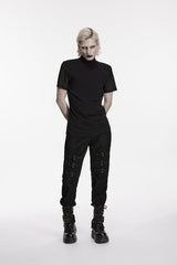 Black Spliced Slim Mesh Buckled Men's Punk Cool Pants - Product - 2