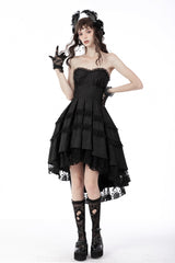 Black Sleeveless Lace-Up Women's Gothic Lace Multi-Layered High/Low Slip Wedding Graduation Dress - Black - 1