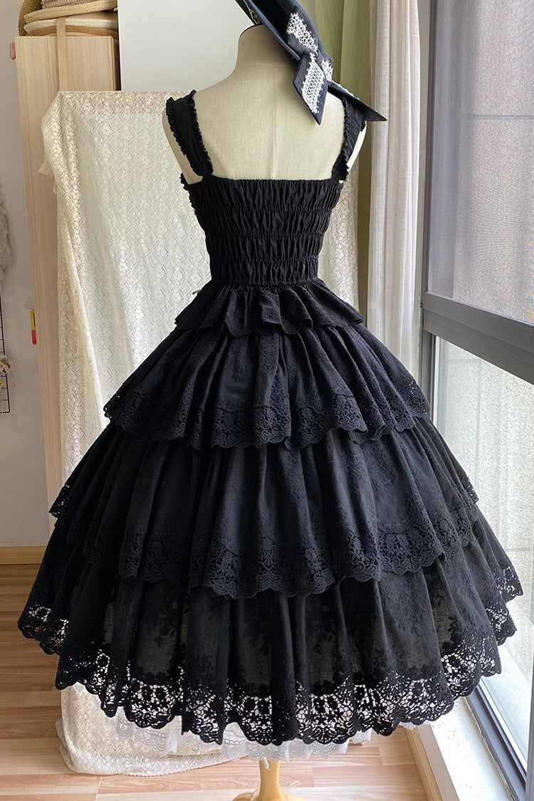 Black [Forest Waltz] Embroidery Bowknot Lace-Up Slim Sweet Elegant Lolita Suspender Top - Product - 3
