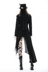Black Peak Lapel Collar Long Sleeves Irregular Distressed Women's Gothic Punk Coat with Belt - Product - 4