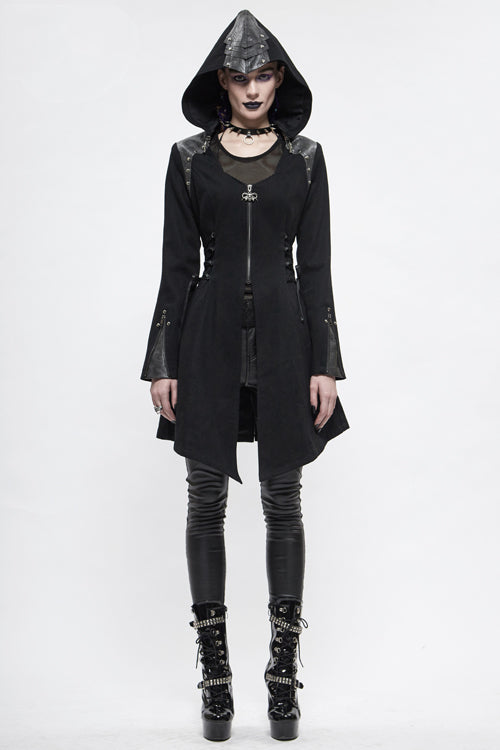 Black Hat Removable Slim Long Womens Gothic Coat - Product - 2