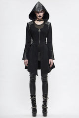 Black Hat Removable Slim Long Womens Gothic Coat - Product - 2