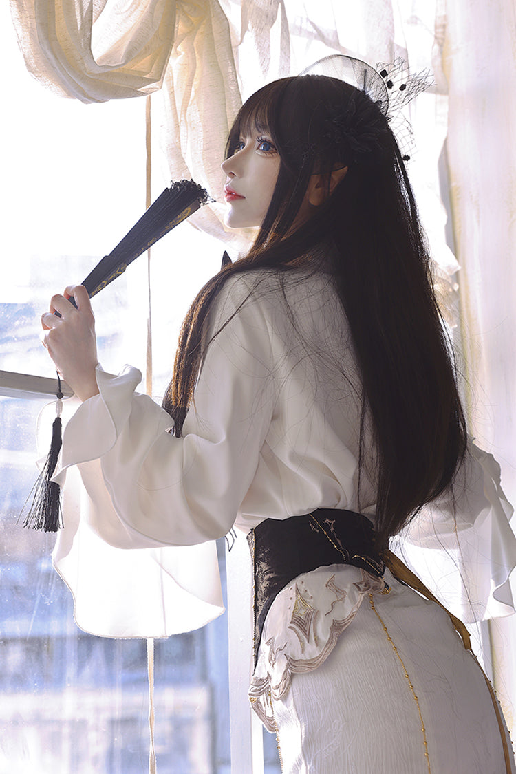 White [Star Gate] Jacquard Embroidery Bowknot Irregular Sweet Elegant Princess Lolita Skirt - Product - 5