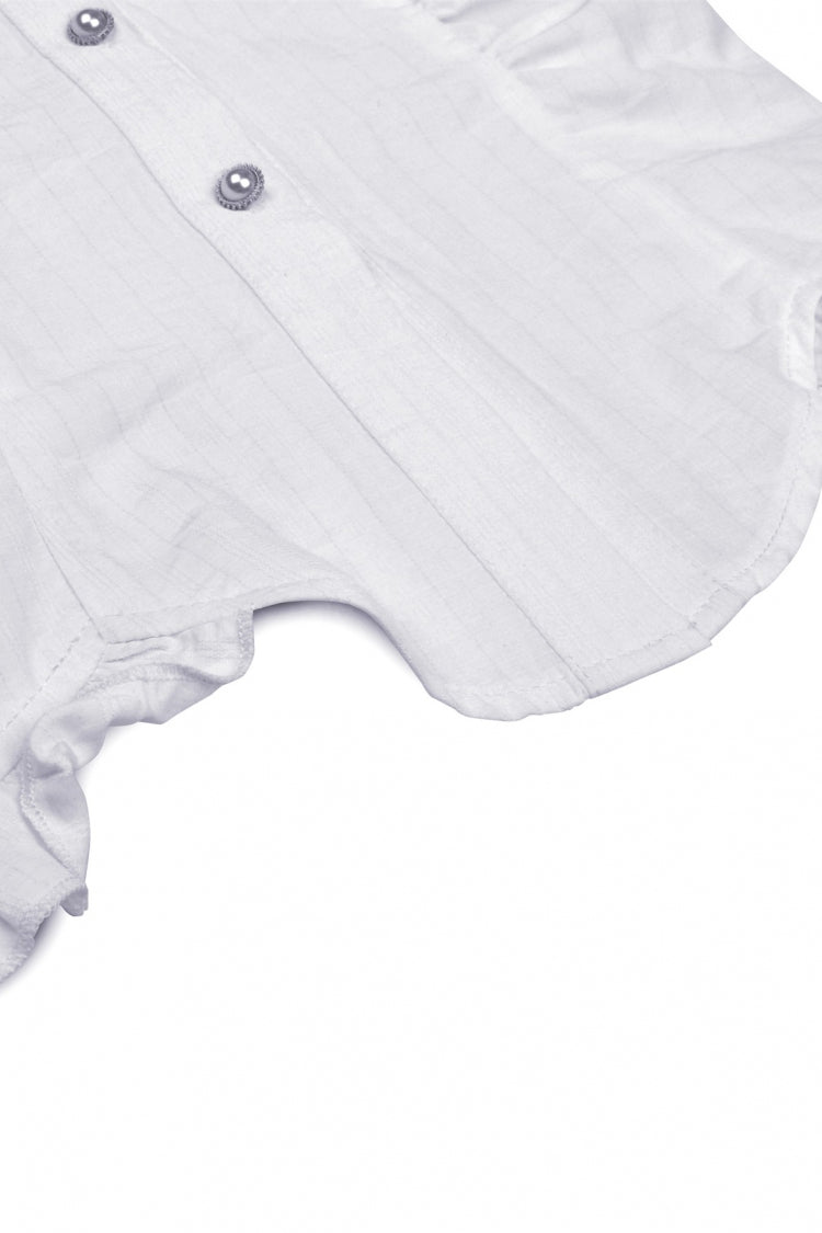 White Short Puff Sleeves Ruffled Neckline Lace Lace-Up Women's Gothic Blouse - Product - 18