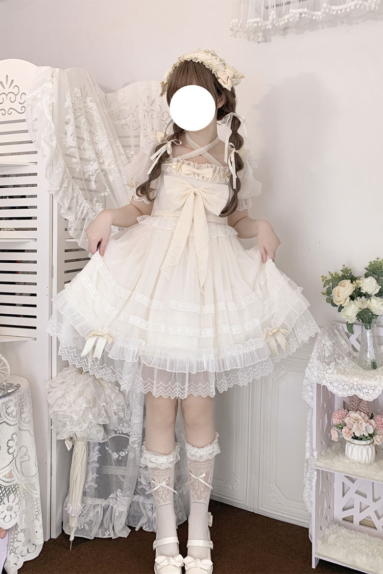 Ivory Ruffle Hanayome Bowknot Lace Sweet Princess Lolita Dress - Ivory - 1