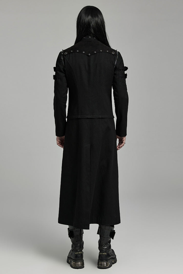 Black Stand Collar Detachable Versatile Men's Punk Coat - Product - 4