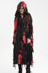 Black/Red Long Sleeves Lace Ripped Zipper Women's Punk Coat - Product - 9