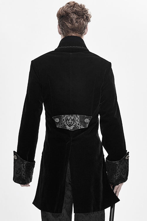 Black Court Pattern Lapel Collar Velvet Mens Gothic Coat - Product - 3