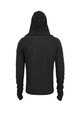 Black Trendy Dark Tether V-Neck Panel Knit Hooded Men's Punk T-Shirt - Product - 9