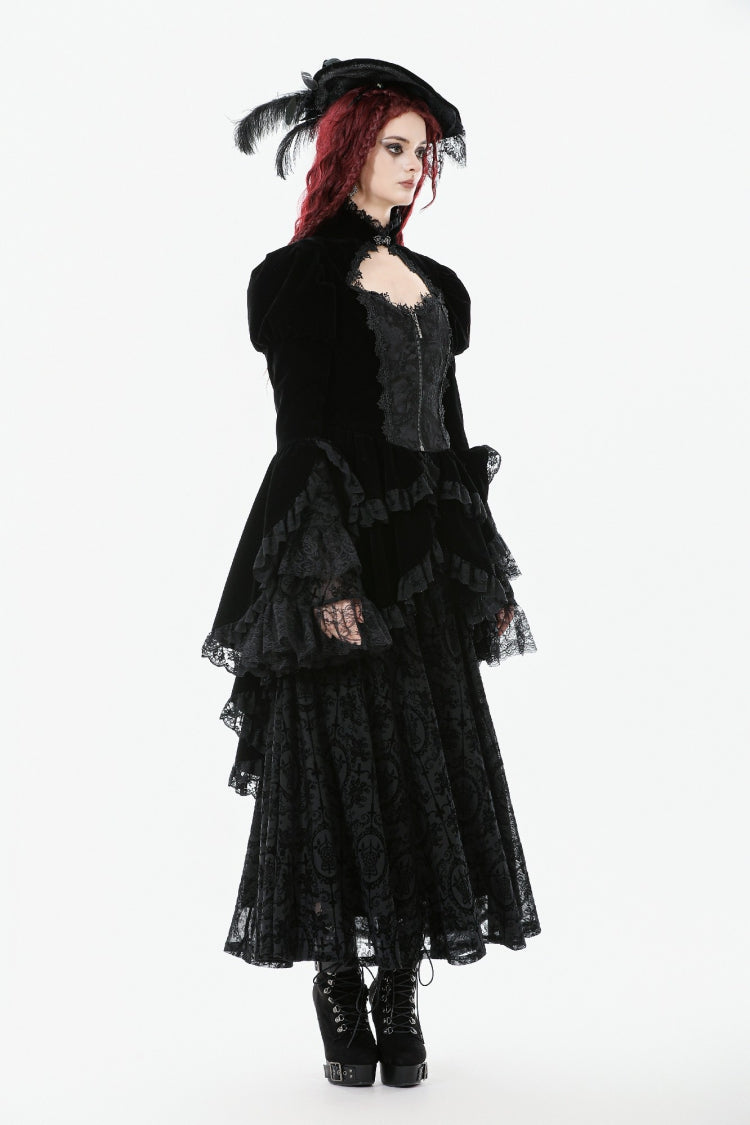 Black Long Puff Sleeves Multi-Layered Ruffled Lace Hem High Low Women's Gothic Coatlet - Product - 2
