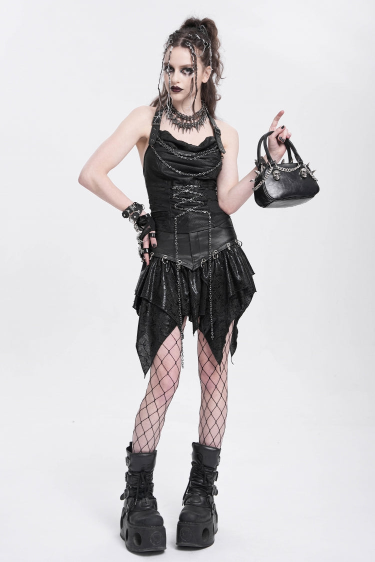 Black Halterneck Ripped Chained Women's Punk Vest - Product - 8