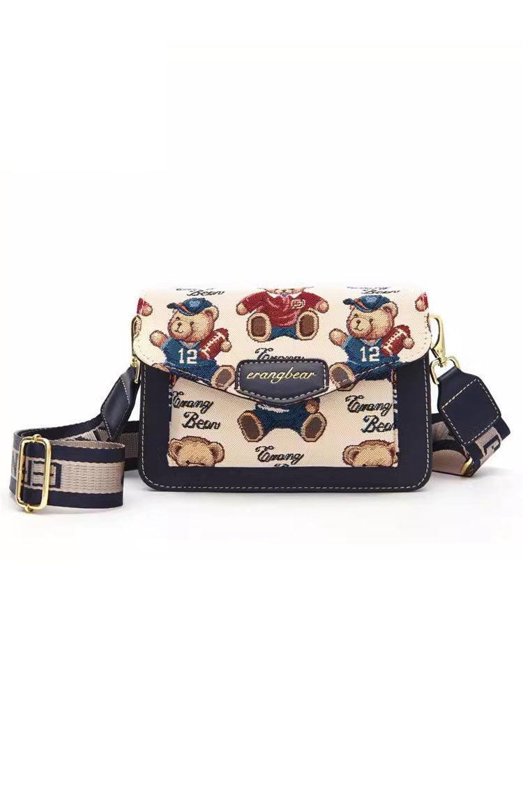 Bear Print Sweet Lolita Crossbody Bag 3 Colors - Blue - 2