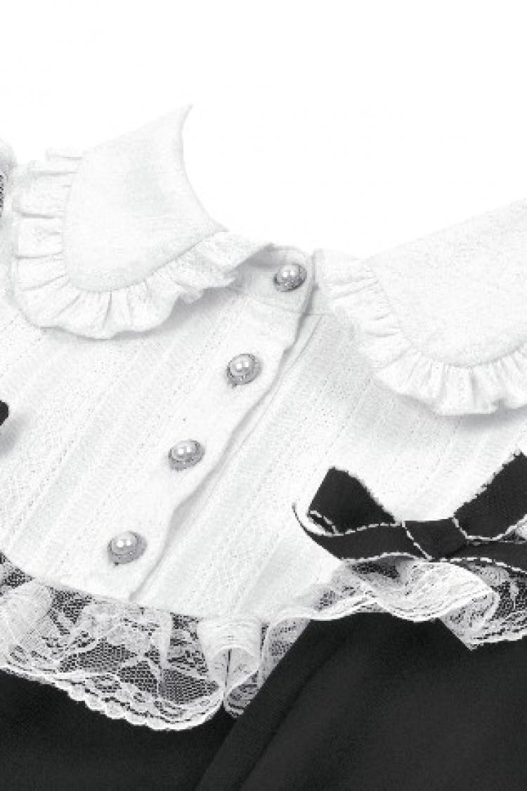 Black/White Faux Two-Piece Doll Collar Long Sleeves Lace-Up Women's Lolita Gothic Graduation Dress - Product - 13