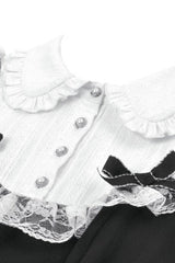 Black/White Faux Two-Piece Doll Collar Long Sleeves Lace-Up Women's Lolita Gothic Graduation Dress - Product - 13
