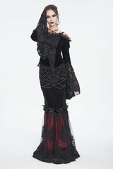 Black/Red High Waisted Embroidery Stitching Lace Women's Gothic Skirt - Product - 4