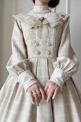 Apricot [Fontainebleau] Long Sleeves Plaid Print Bowknot Elegant Sweet Lolita Dress - Product - 11