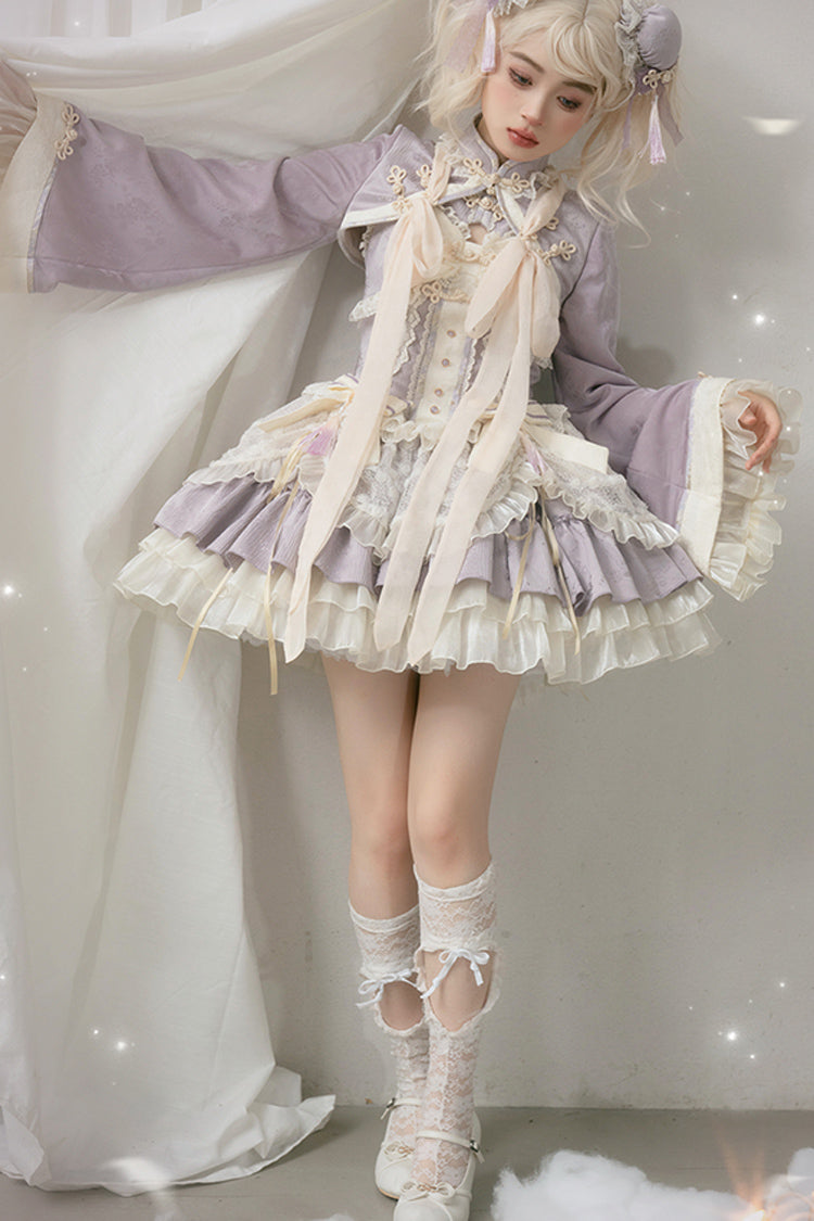 Purple White Pear Dream Multi-layer Ruffle Lace Sweet Chinese Style Princess Lolita Jsk Dress - Product - 8
