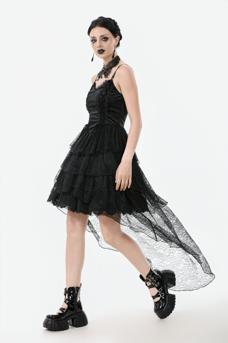 Black Sleeveless Multi-Layered Lace Women's Gothic Fishtail Slip Dress Graduation Dress - Product - 11
