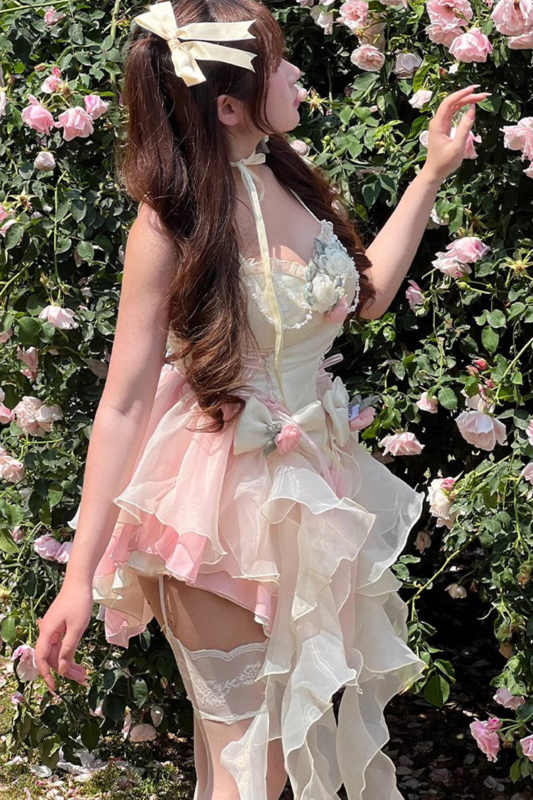 Multi-Color Peach Snow Mountain Romantic Girl V Neck Sleeveless Sweet Lolita Dress - Product - 4