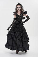 Black V Collar Short Sleeves Embroidered Lace Lace-Up Slim Women's Gothic Top - Product - 8