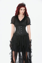 Black Solid Color Sleeveless Lace Lace-Up Women's Punk Underbust Corset - Product - 6