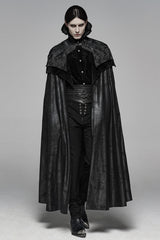 Black Jacquard Stand Collar Stitching Metal Retro Buckle Mens Gothic Cloak - Product - 4