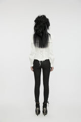 White Stand Collar Ruffle Lace-Up Women's Gothic Blouse - Product - 5