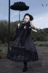 Black [Immortality Taboo] Multi-Layered Ruffled Open-Front Lace Elegant Gorgeous Gothic Lolita Skirt - Product - 3