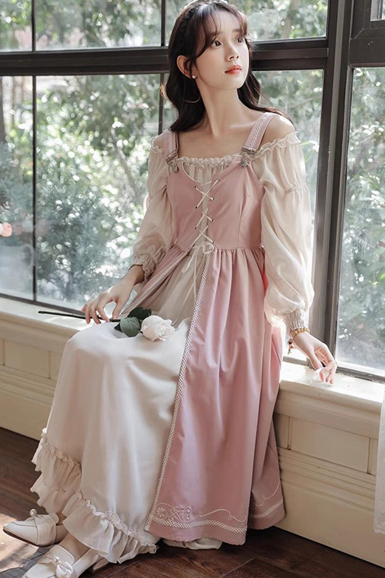 Pink Long Sleeves Ruffle Sweet Elegant Princess Lolita Dress Two Piece Set - Product - 4