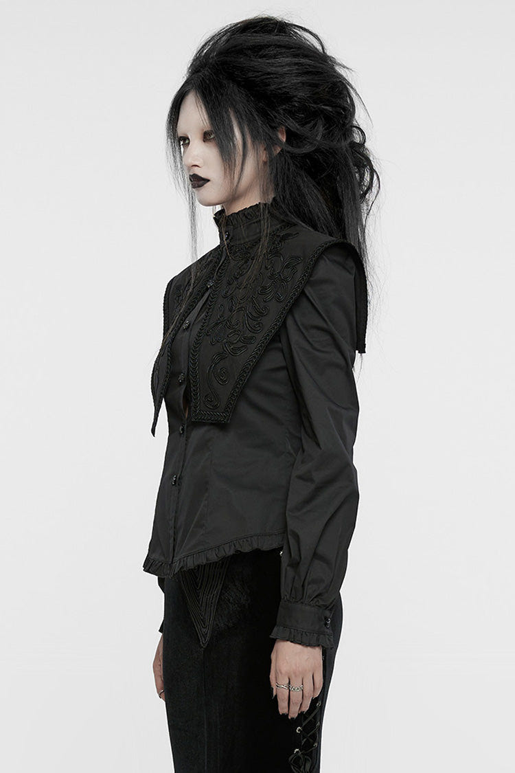 Black Stand Collar Ruffle Lace-Up Women's Gothic Blouse - Product - 2