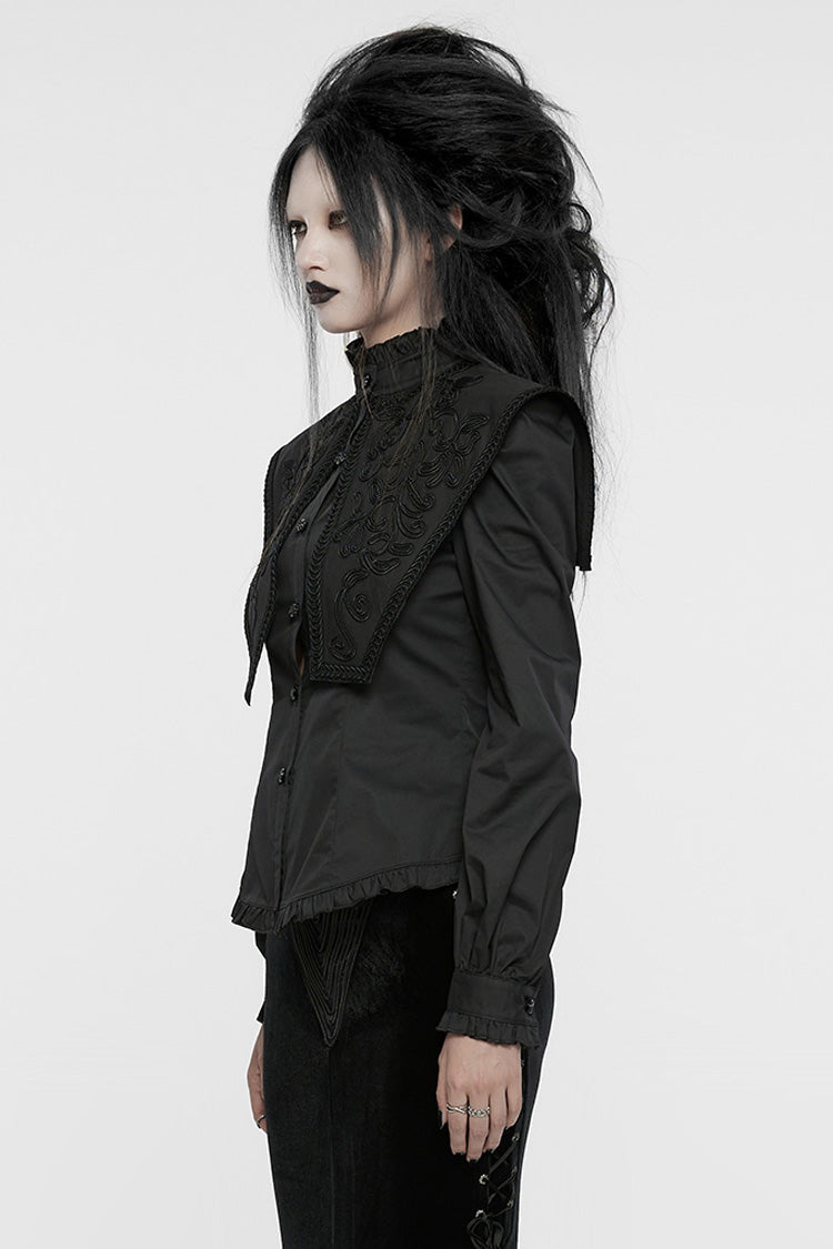 Black Stand Collar Ruffle Lace-Up Women's Gothic Blouse - Product - 2