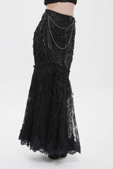 Black Double-Layered Embroidered Lace Slim Pearl-Decorated Women's Gothic Skirt - Product - 10