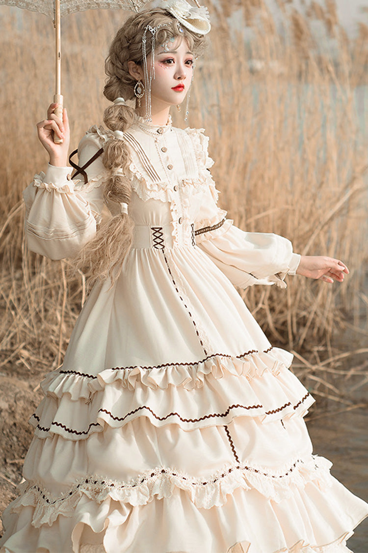 Ivory Long Sleeves Multi-layer Ruffle Shepherdess Sweet Princess Lolita Dress - Product - 2