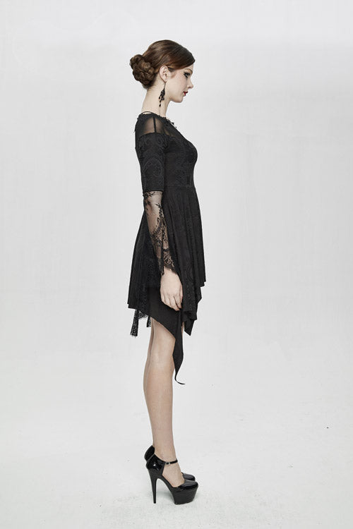 Black Horn Sleeves Off Shoulder Stretchy Knitted Sexy Lace Gothic Womens Dress - Product - 3