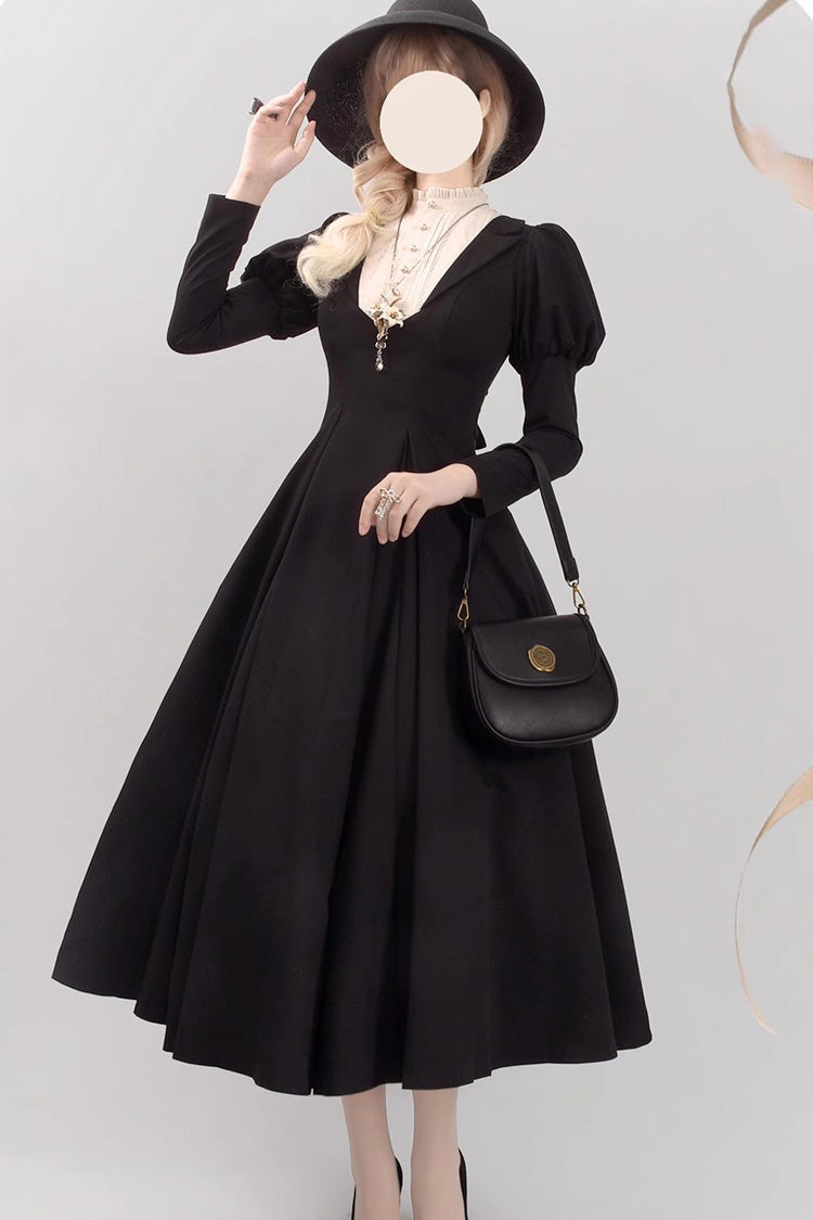 Black Nun Long Puff Sleeves High Waisted Gothic Plus Size Lolita Dress - Product - 2