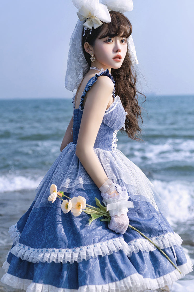Blue Landing Drawstring Pull Up Hem Elegant Sweet Lolita Dress - Product - 7