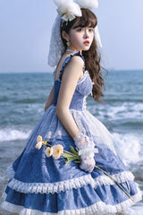 Blue Landing Drawstring Pull Up Hem Elegant Sweet Lolita Dress - Product - 7