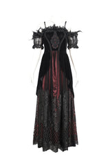 Red Off Shoulder High Waisted Print Lace Women's Gothic Dress - Product - 7