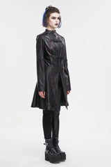 Black Double Buckle Faux Leather Long Women's Punk Coat - Product - 5