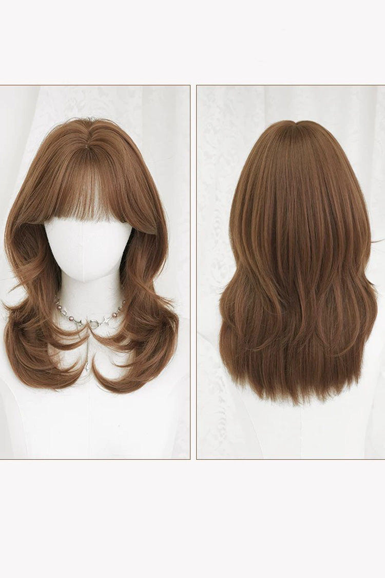Milk Coffee Full Air Bangs Multi-Layered Sweet Lolita Collarbone Length Wig - Product - 5