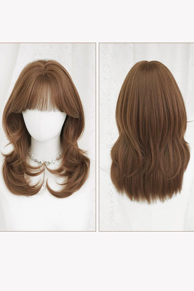Milk Coffee Full Air Bangs Multi-Layered Sweet Lolita Collarbone Length Wig - Product - 5