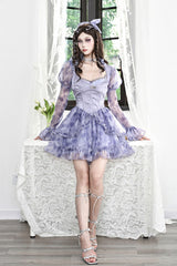Blue Ruffle Lace Tie-dyed Print Fake Two Pieces Sweet Princess Jsk Dress - Product - 4