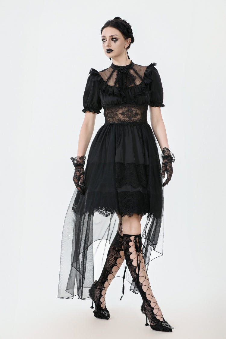 Black Short Puff Sleeves High/low Multi-Layered Women's Gothic Chiffon Dress Wedding Dress - Product - 2
