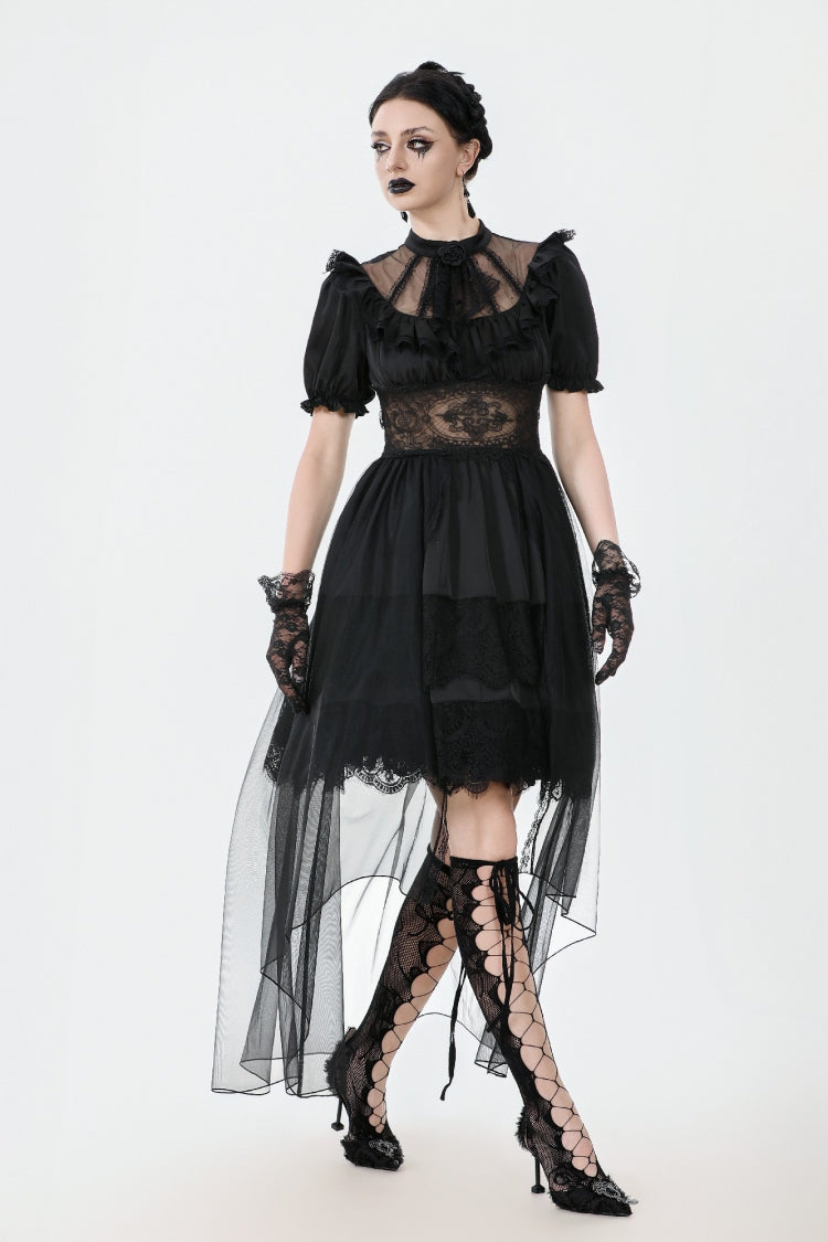 Black Short Puff Sleeves High/low Multi-Layered Women's Gothic Chiffon Dress Wedding Dress - Product - 2
