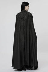 Black Mesh Lapel Collar Lace Jacquard Womens Gothic Cloak - Product - 4