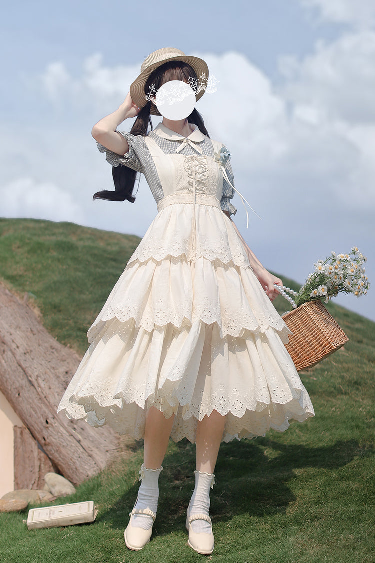 Ivory Sleeveless Triple-Layered Ruffle Lace-Up Sweet Elegant Lolita Jsk Dress - Ivory - 1