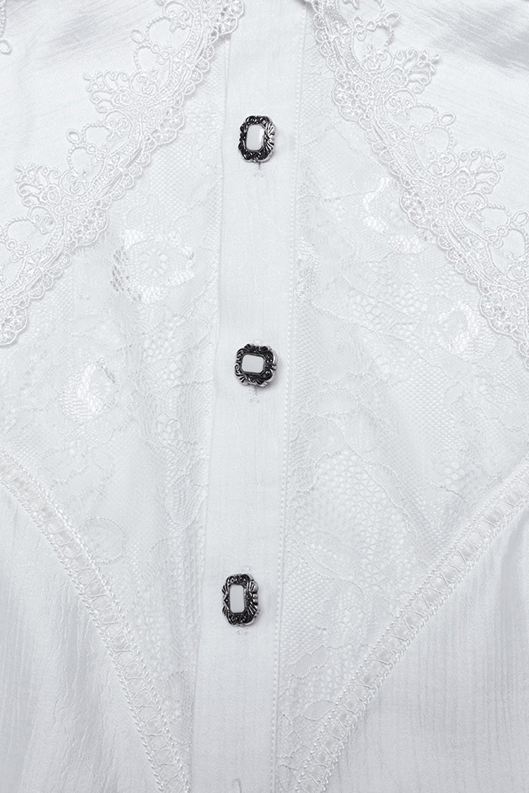 White Long Puff Sleeves Lace Men's Gothic Blouse - Product - 6